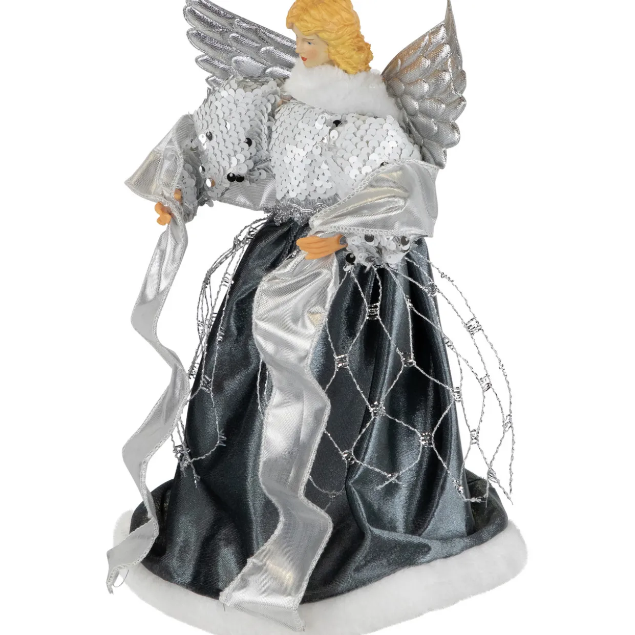 Sequined Angel with Wings Christmas Tree Topper Unlit - 12"