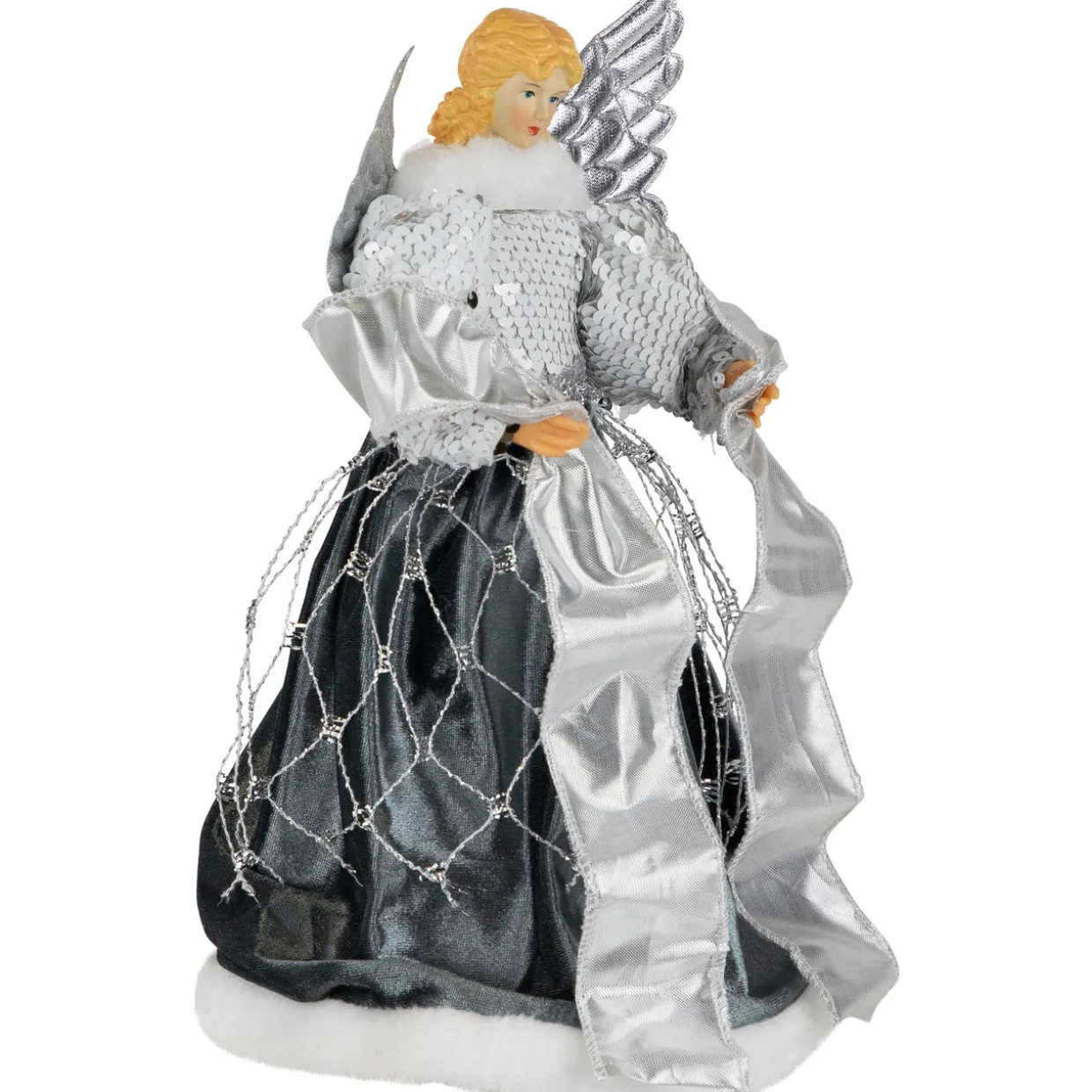 Sequined Angel with Wings Christmas Tree Topper Unlit - 12"