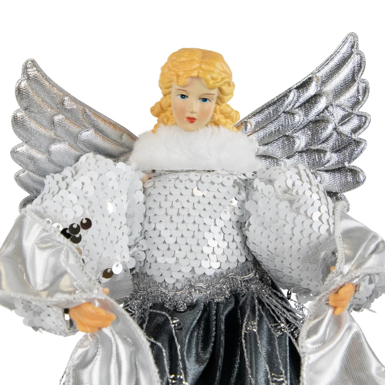 Sequined Angel with Wings Christmas Tree Topper Unlit - 12"