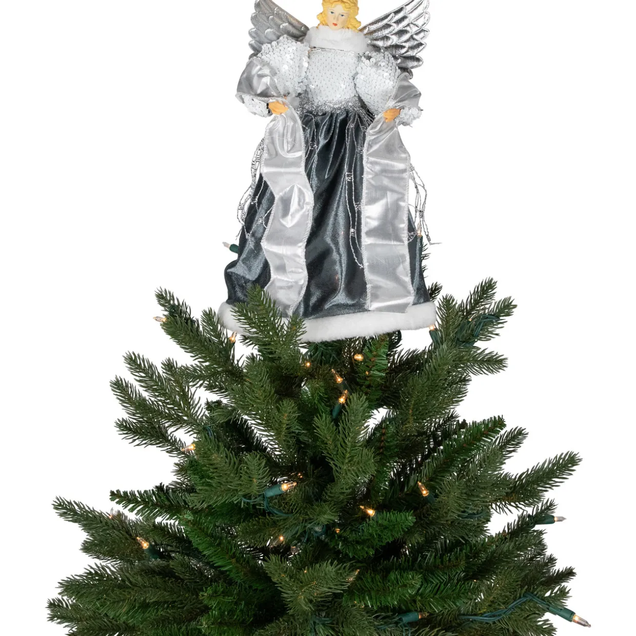 Sequined Angel with Wings Christmas Tree Topper Unlit - 12"