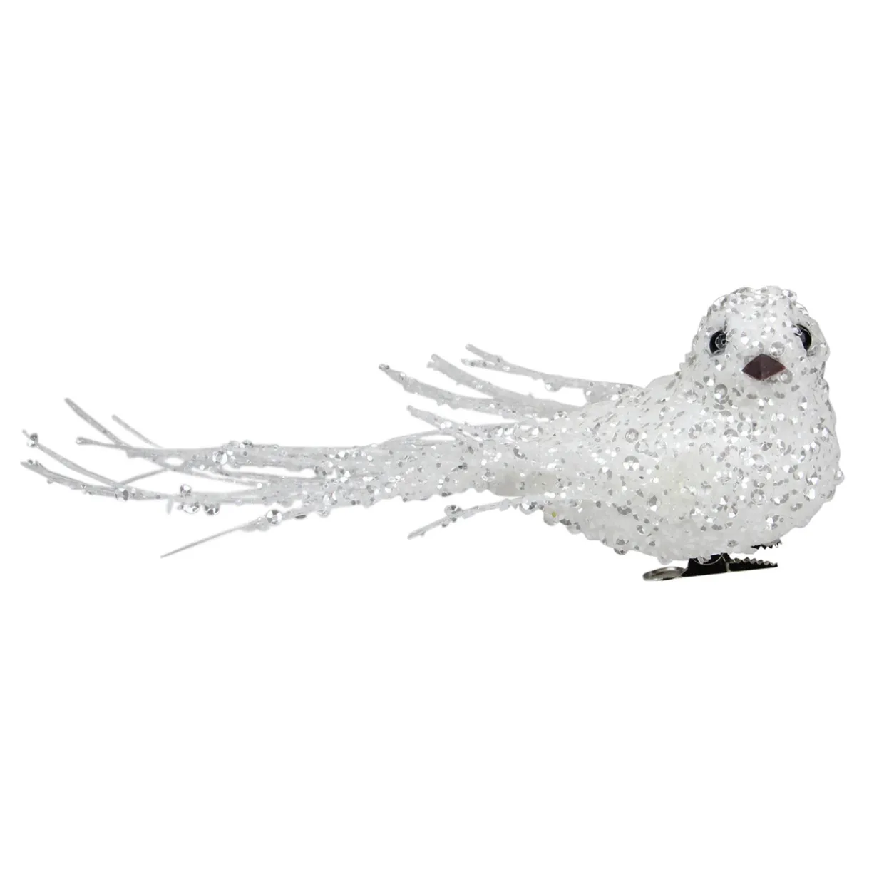 Sequined Bird Christmas Clip-on Ornament - 7.5" - White