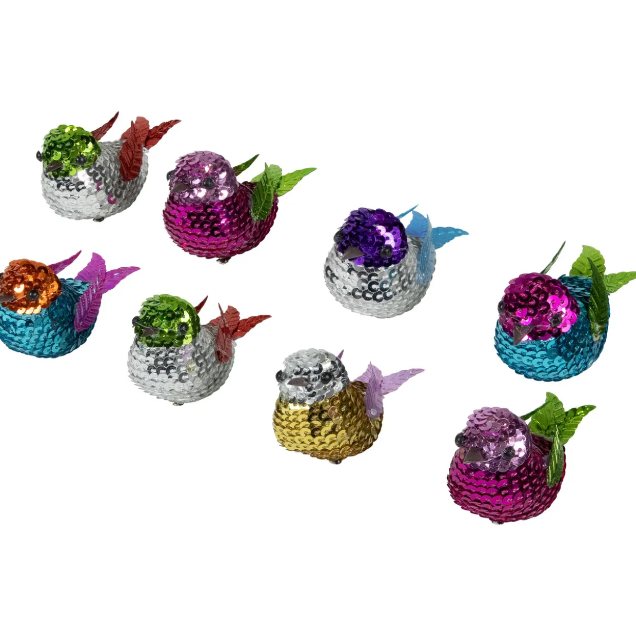 Sequined Birds Clip-On Christmas Ornaments - 2.75" - Set of 8
