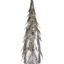 Sequined Layered Leaves Christmas Cone Tree - 26" - Platinum and Champagne Finish