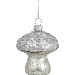 Sequined Mercury Glass Mushroom Christmas Ornament - 3.5" - Silver Finish