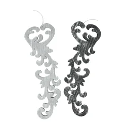 Set of 2 Black and Gray Scrollwork Christmas Ornaments 10.5"
