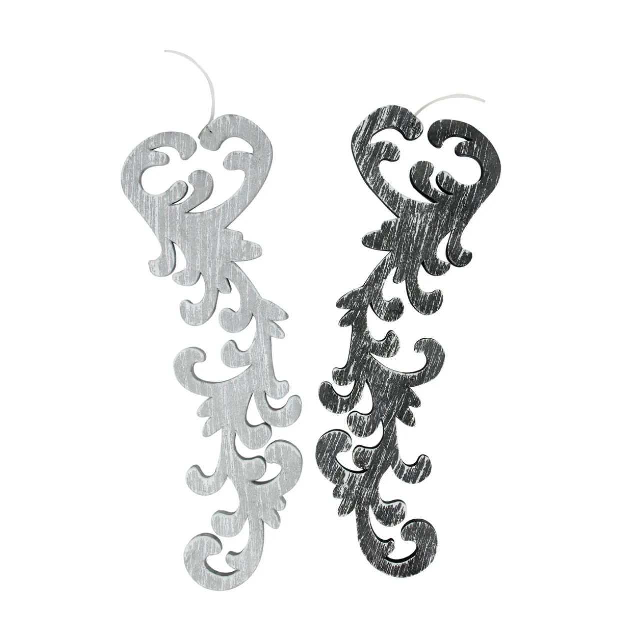 Set of 2 Black and Gray Scrollwork Christmas Ornaments 10.5"