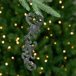 Set of 2 Black and Gray Scrollwork Christmas Ornaments 10.5"