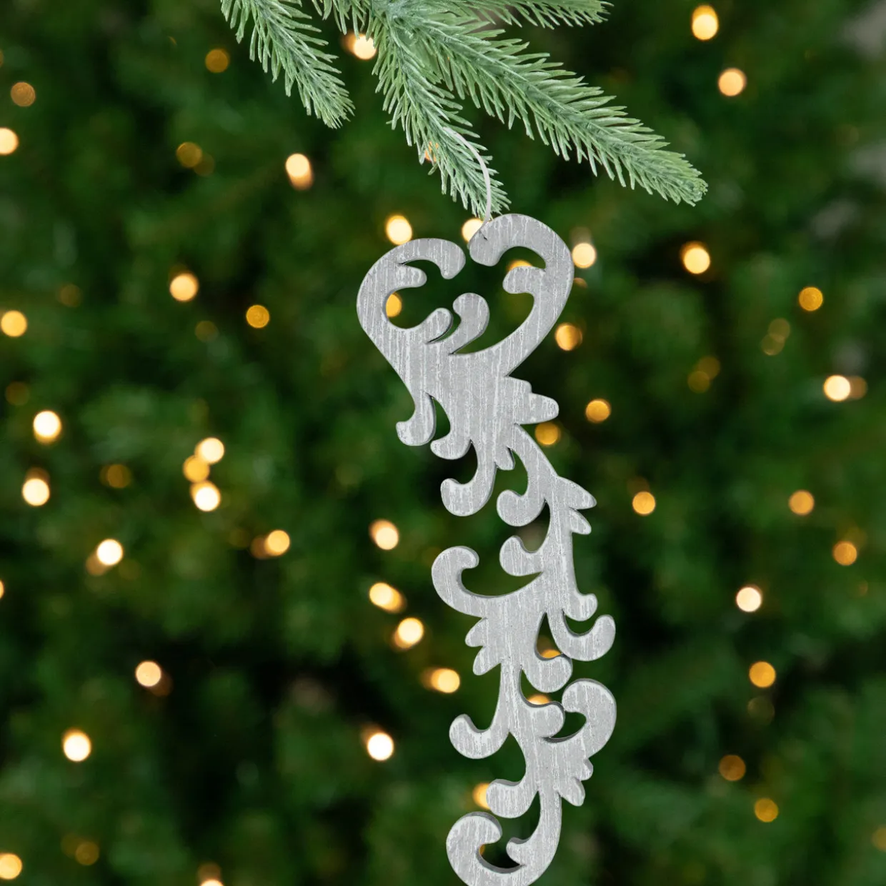 Set of 2 Black and Gray Scrollwork Christmas Ornaments 10.5"