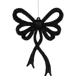 Set of 4 Black Glitter Bowtie Christmas Ornaments 6