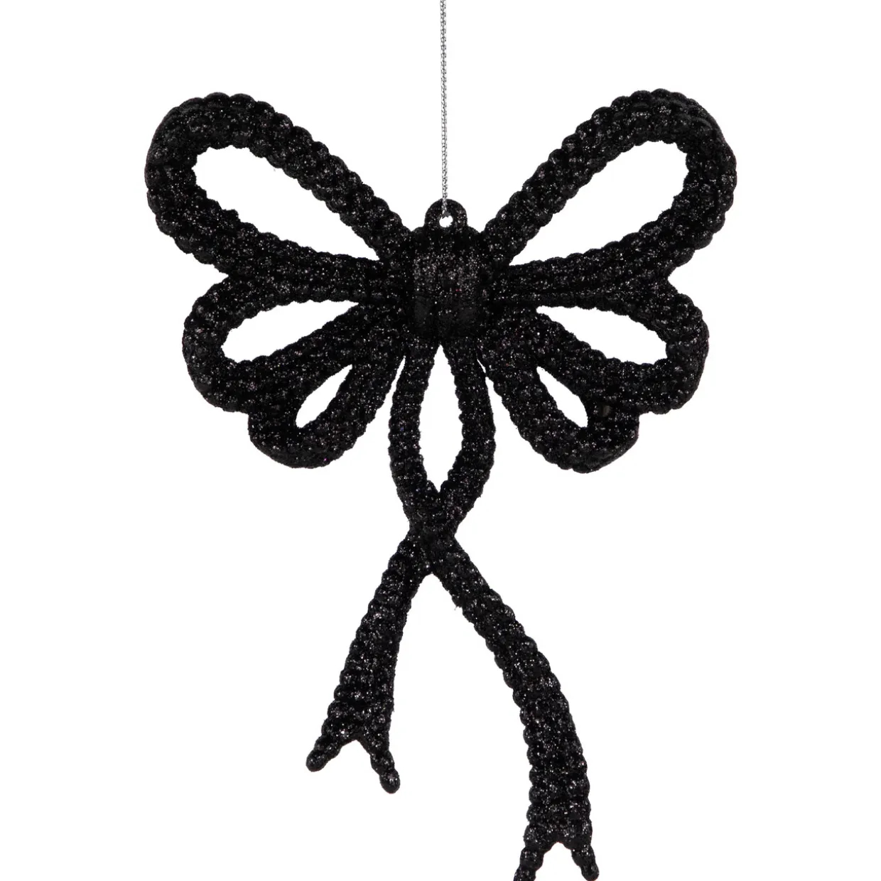 Set of 4 Black Glitter Bowtie Christmas Ornaments 6"