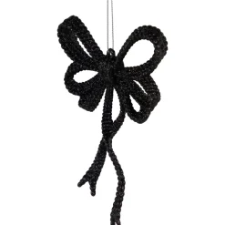 Set of 4 Black Glitter Bowtie Christmas Ornaments 6
