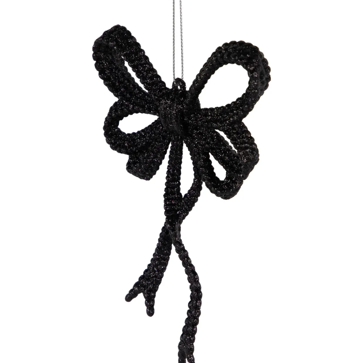 Set of 4 Black Glitter Bowtie Christmas Ornaments 6"