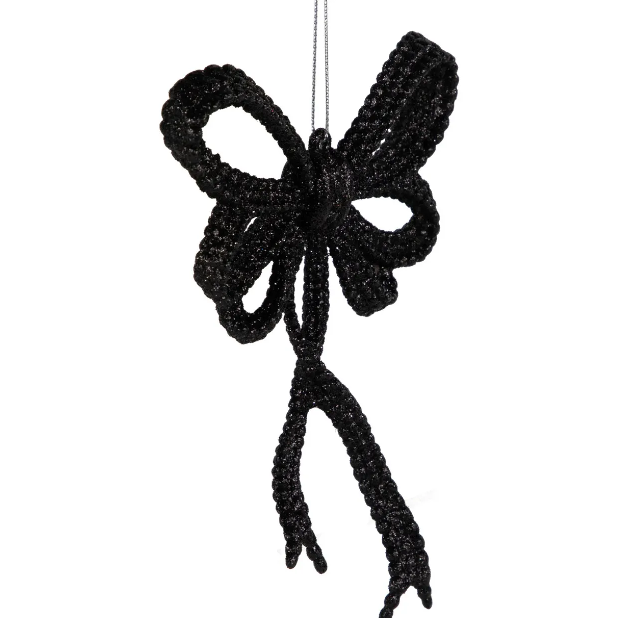 Set of 4 Black Glitter Bowtie Christmas Ornaments 6"