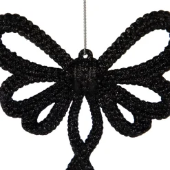 Set of 4 Black Glitter Bowtie Christmas Ornaments 6