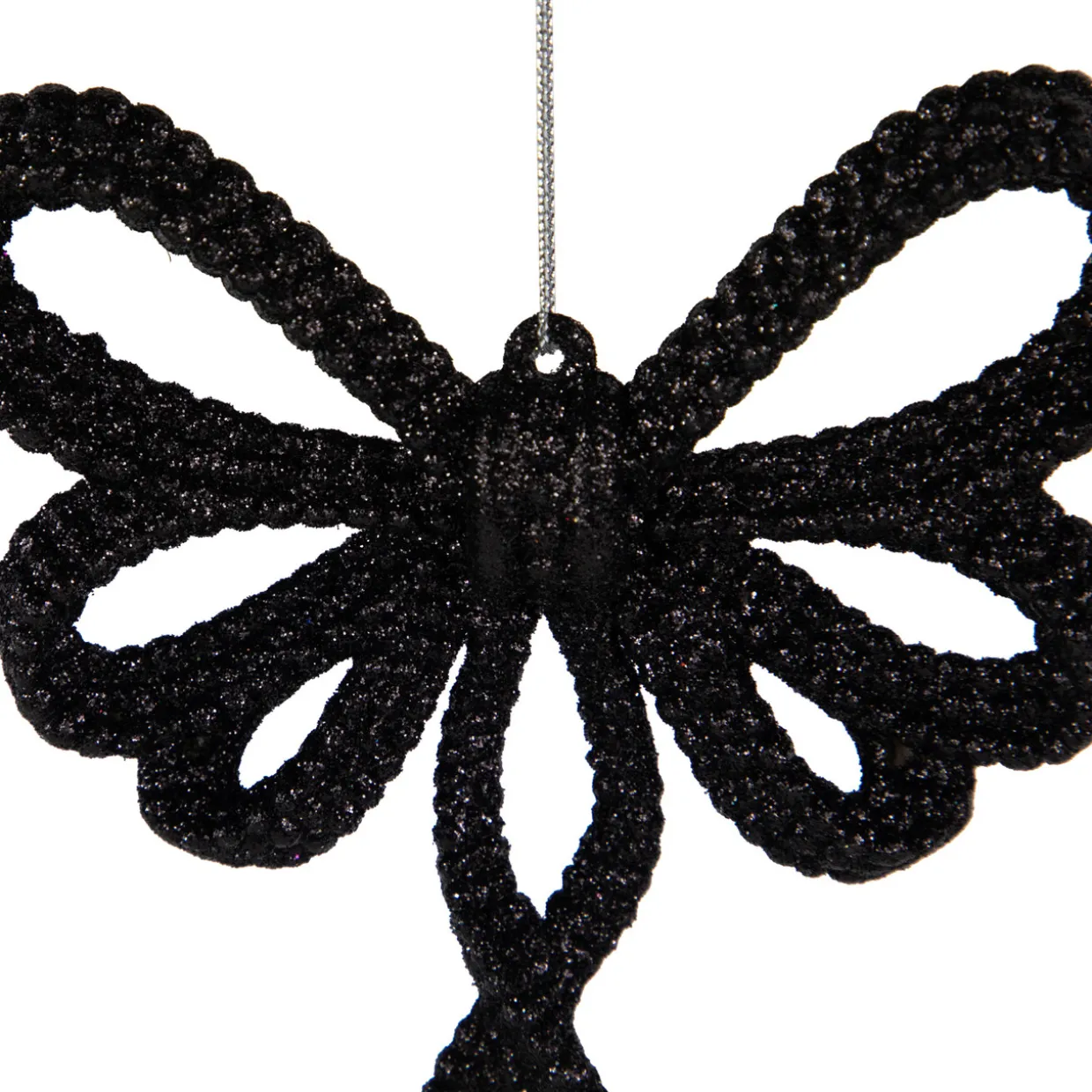 Set of 4 Black Glitter Bowtie Christmas Ornaments 6"