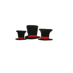 Set of 3 Black Velveteen Wrapped Top Hat Christmas Table Decorations 7"
