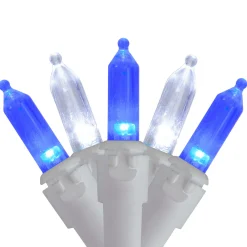 Set of 100 Blue & Pure White LED Mini Christmas Lights 4" Spacing - White Wire