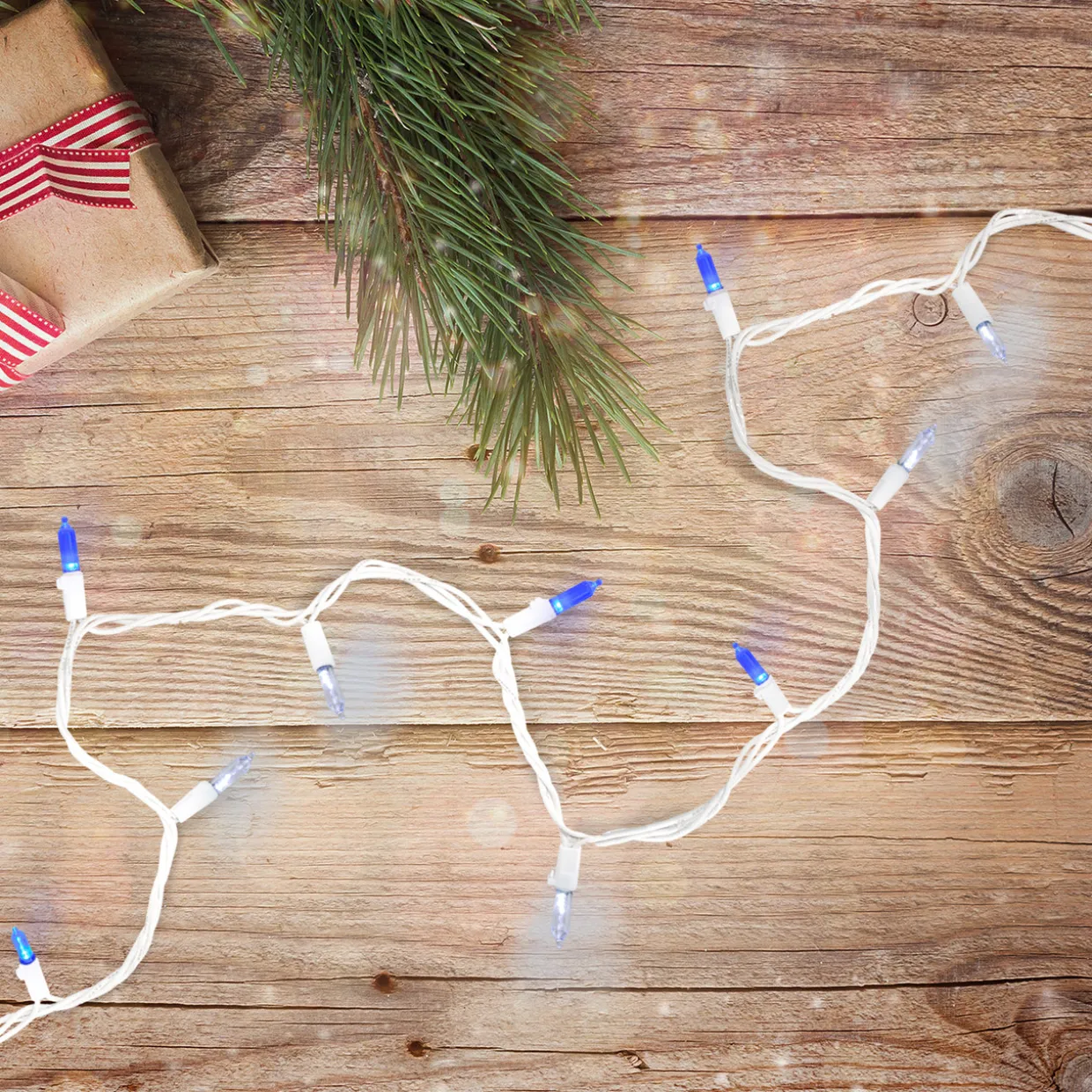 Set of 100 Blue & Pure White LED Mini Christmas Lights 4" Spacing - White Wire