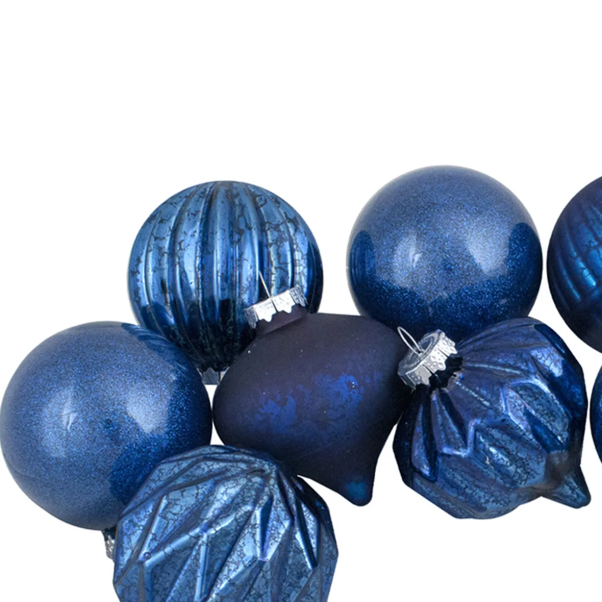 Set of 12 Blue Finial and Glass Ball Christmas Ornaments