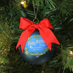 Set of 3 Blue Ford Logo Collectible Glass Christmas Ball Ornaments 3