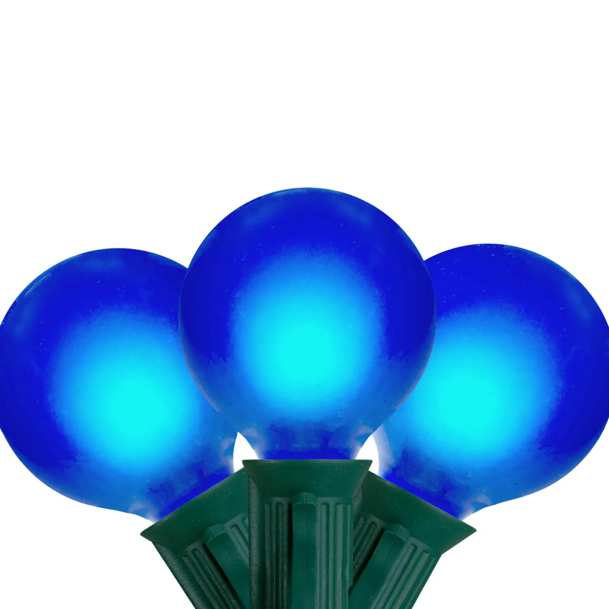 Set of 15 Blue Satin G50 Globe Christmas Lights - Green Wire