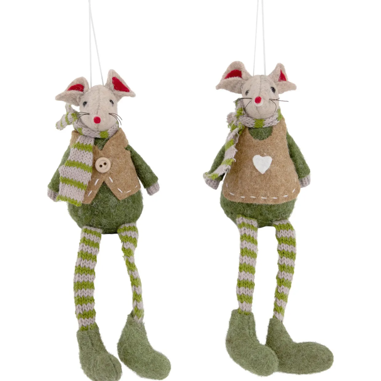 Set of 2 Boy and Girl Mice Christmas Ornaments 7.5"