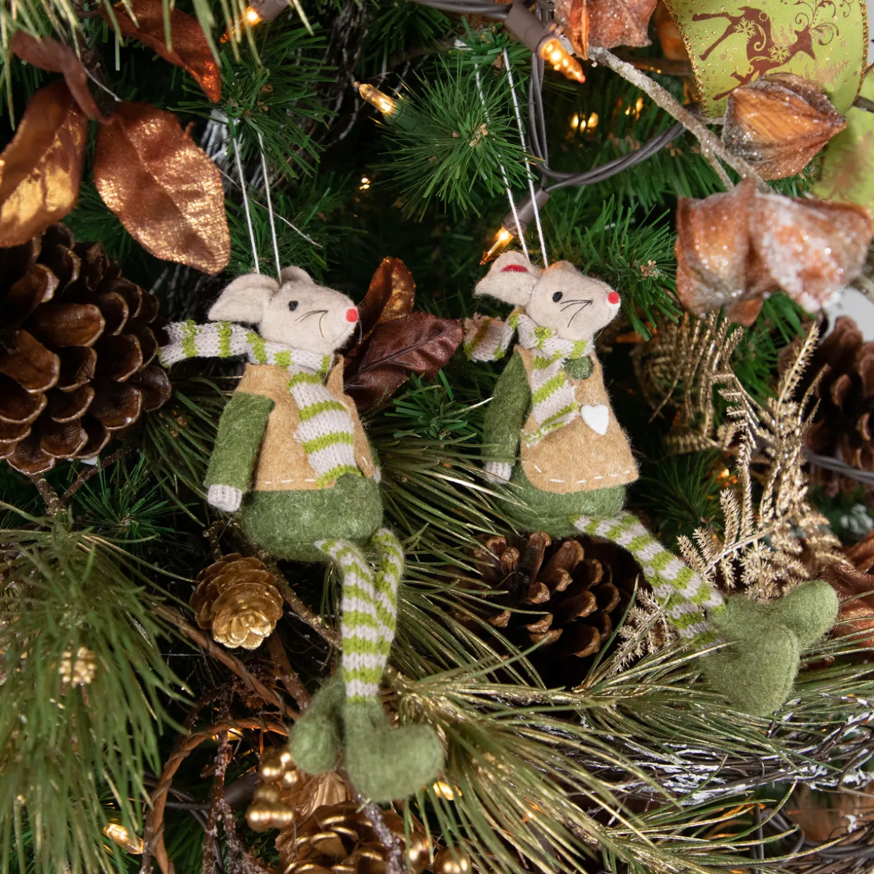 Set of 2 Boy and Girl Mice Christmas Ornaments 7.5"
