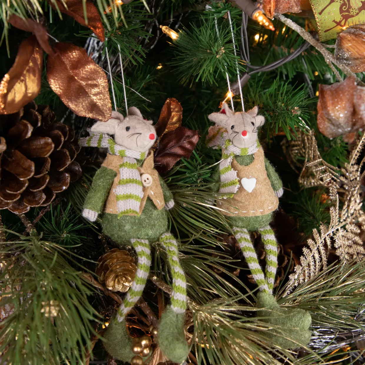 Set of 2 Boy and Girl Mice Christmas Ornaments 7.5"