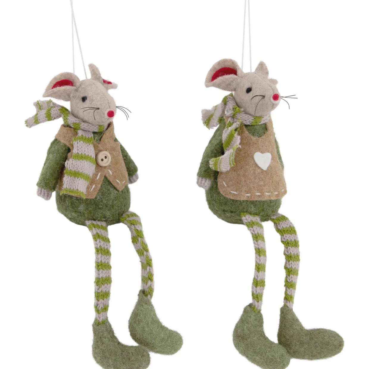 Set of 2 Boy and Girl Mice Christmas Ornaments 7.5"