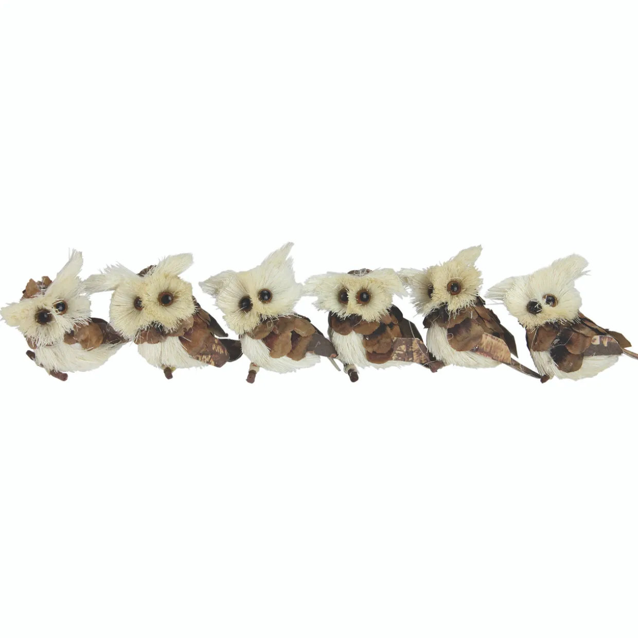 Set of 6 Brown and Ivory Sisal Owls Christmas Ornaments, 2.25"