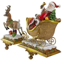 Set of 2 Brown and Red Santa Claus with Reindeer Christmas Stocking Holders 9.5