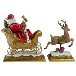 Set of 2 Brown and Red Santa Claus with Reindeer Christmas Stocking Holders 9.5