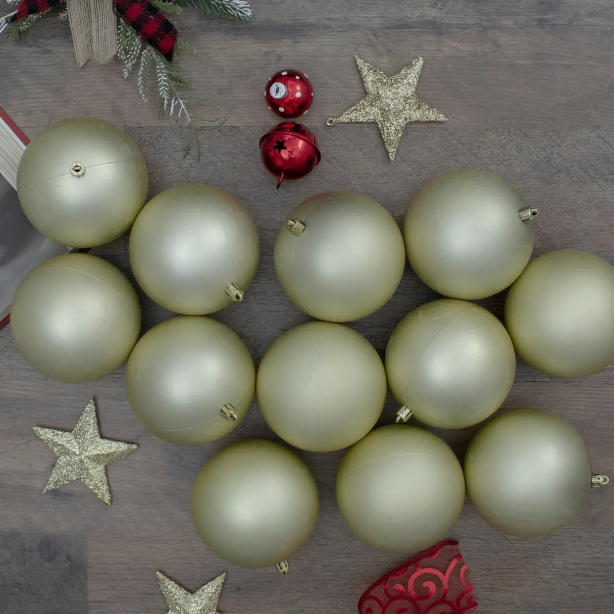 Set of 12 Champagne Gold Shatterproof Matte Christmas Ball Ornaments 4"
