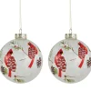 Set of 2 Clear and Red Cardinal Birds Christmas Glass Ball Ornaments 4"