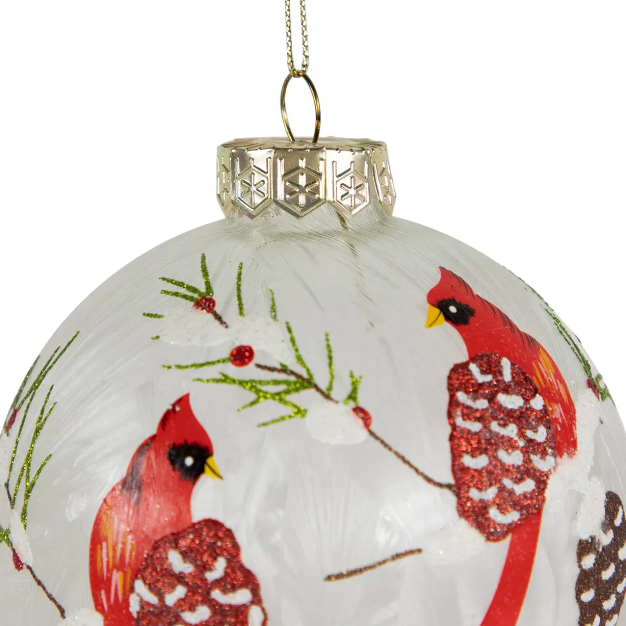 Set of 2 Clear and Red Cardinal Birds Christmas Glass Ball Ornaments 4"