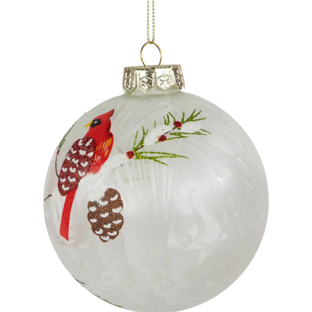 Set of 2 Clear and Red Cardinal Birds Christmas Glass Ball Ornaments 4"