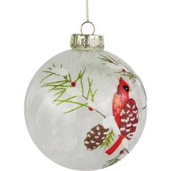 Set of 2 Clear and Red Cardinal Birds Christmas Glass Ball Ornaments 4