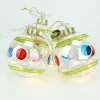 Set of 4 Clear Battery Operated LED Lighted Stripe and Dot lass Christmas Ball Ornaments 3.25" (80mm)
