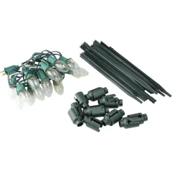 Set of 15 Clear Lighted C9 Shape Christmas Pathway Markers, Green Wire