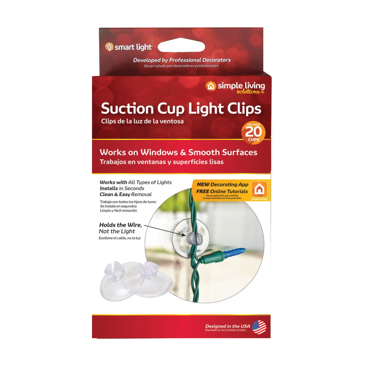 Set of 20 Clear Suction Cup Christmas Light Clips - 1.5"