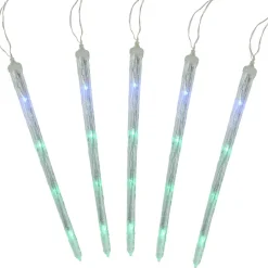 Set of 5 Color Changing Cascading Icicle Christmas Light Tubes - 13 ft Clear Wire