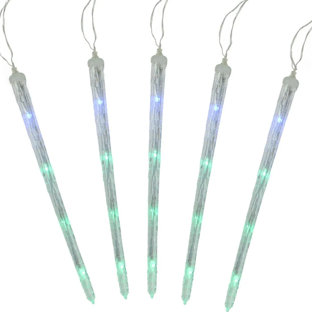 Set of 5 Color Changing Cascading Icicle Christmas Light Tubes - 13 ft Clear Wire