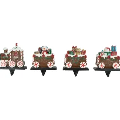 Set of 4 Gingerbread Train Christmas Stocking Holders 4.75"