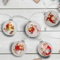 Set of 5 Glass Norman Rockwell Christmas Disc Lights