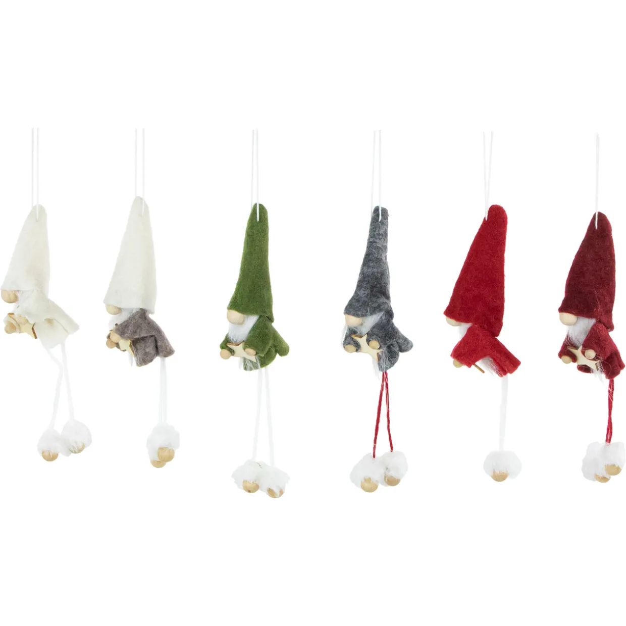 Set of 6 Gnomes with Stars Plush Christmas Ornaments 5"