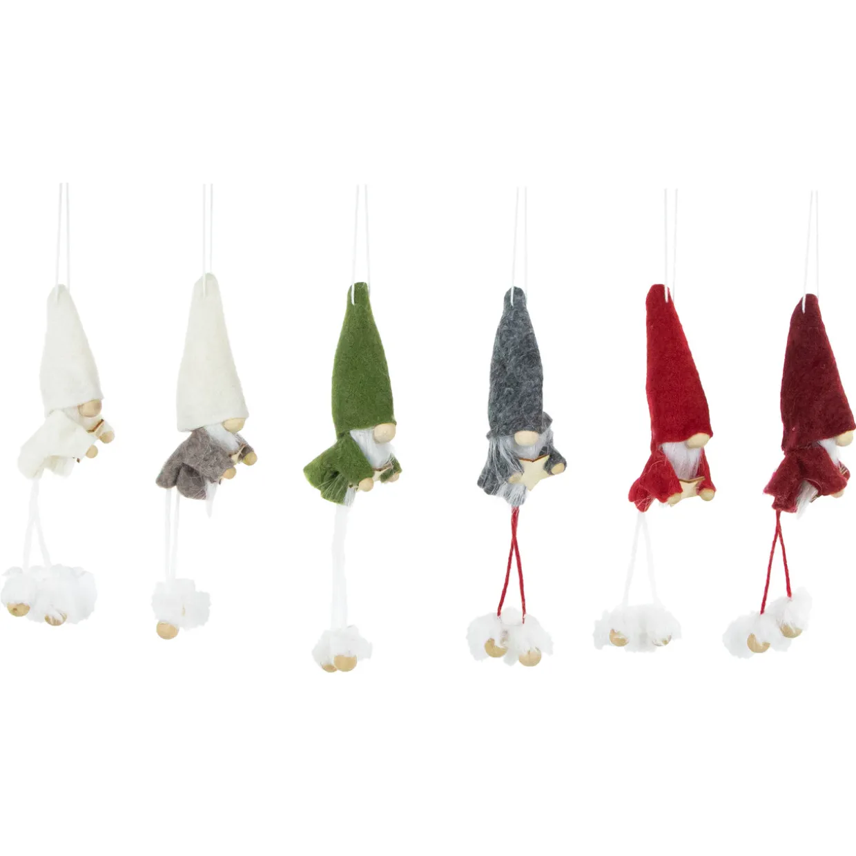 Set of 6 Gnomes with Stars Plush Christmas Ornaments 5"