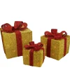 Set of 3 Gold and Red Gift Boxes with Bows Lighted Christmas Outdoor Decorations