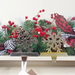 Set of 2 Gold and Silver Shiny Snowflake Christmas Stocking Holders