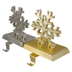Set of 2 Gold and Silver Shiny Snowflake Christmas Stocking Holders