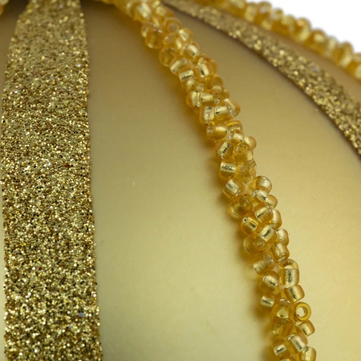 Set of 2 Gold Striped Glittered Glass Christmas Ball Ornaments 4"